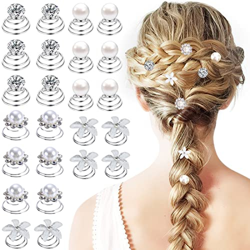 24 Stück Spiral-Haarnadeln, Braut-Haarschmuck und Perlen-Nadeln, Hochzeit und Party