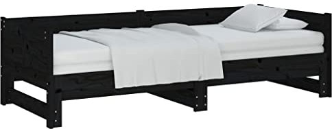 vidaXL Tagesbett Ausziehbar Sofa Gästebett Sofabett Bett Bettsofa Holzbett Schlafsofa Ausziehbett Bettgestell Schwarz Massivholz Kiefer 2X(90x200) cm