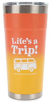 Camco Life is Better at The Campsite 20oz Painted Tumbler | Features Superior Heat and Ice Retention, Made of Kitchen-Grade Stainless Steel, and a Unique Design of Life’s a Trip! (53318)
