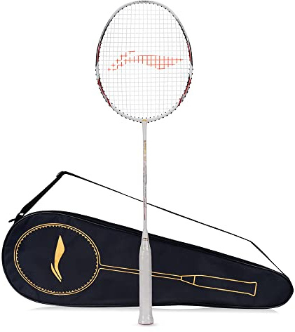 Li-Ning G-Force X5 Badmintonschläger aus Kohlefaser mit vollständiger Abdeckung (82 g, 12,7 kg) (Weiß: Rot)