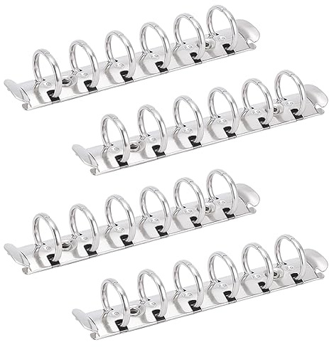BENECREAT 4 Stück 6 Löcher A7 Ringbuchmechanik Ersatz-Kit Mit Schrauben, Edelstahlfarbener Metall-Losblatthefter-Mechanismus Rückenkamm Für Loseblatt-Notizbuchhefter-Planer