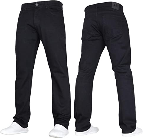 Crosshatch Mens Stretch Straight Leg Classic Regular Fit Basic Denim Jeans, 5 Pocket, Zipper, Solid, 30, 32 or 34 inches Black 34W X 32L
