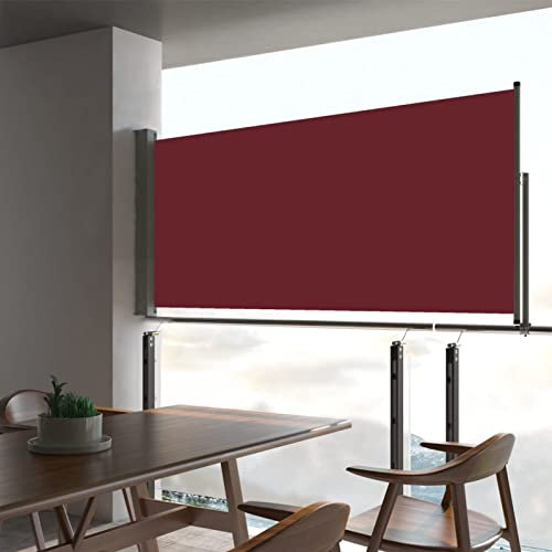 BULANED Ausziehbare Seitenmarkise, Windschutz, Seitenmarkise, Sichtschutz Ausziehbar, Seitenwandmarkiese, 60×300 cm Rot