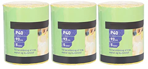 Rollo de Papel de Lija, Rollo de Papel de Lija de 3 Rollos, Papel de Lija Adhesivo de Grano 40 para Automoción y Carpintería, Hojas de Papel de Lija