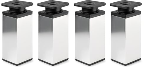 ATM - Design-Möbelfüße - Chrom - 4 Stück Set | Höhenverstellbar | für Kleiderschrank, Kommode, Sofa, Bett | Quadratische Möbelfüsse | Metall und Kunststoff | Profil: 40x40mm | Höhe 150mm