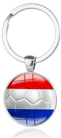 Art Attack Netherlands Flag Soccer Keychain, Holland Dutch National Football Team Accessories History Party Favor Fan Car Key Chain Ring Pendant Charm (Silver), Silver, S