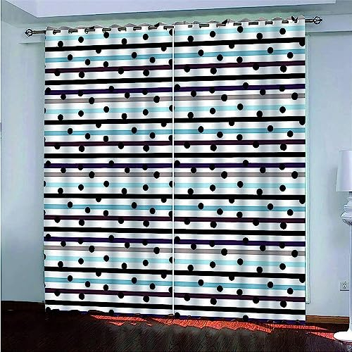 Curtains for Bedroom Blackout Gestreifte Punkte 300 X 280 cm Mädchen Vorhang Blickdicht Ösenschal Verdunkelungsvorhang 3D Digitaldruck Gardinen Kinderzimmer Wohnzim Hotelbüro-3R0E+L5I