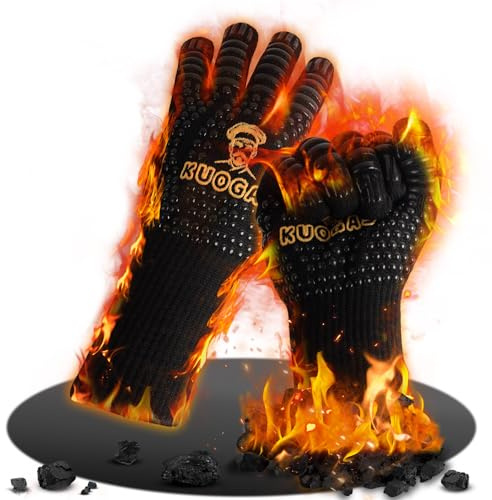 Grillhandschuhe Hitzebeständig bis 800°C, Ofenhandschuhe Topfhandschuhe Feuerfeste Handschuhe BBQ Handschuhe Kochhandschuhe Backhandschuhe Backofenhandschuhe, aus Baumwolle (Black, M)