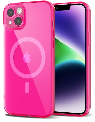 Svanove per iPhone 14 Cover Compatibile con MagSafe, Trasparente Magnetica Protezione della fotocamera Custodia, Sottile Silicone Antiurto Anti-Graffio Custodia Case, Rose Vif