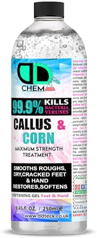 DD Teck Corn & Callus Remover – Extra Strength Liquid for Corn Removers – Fast Acting Foot Corn Pain Relief – Softens Hard Skin, Heel Fissures & Dry Cracked Feet – Advanced Foot Care (250ml Cap)