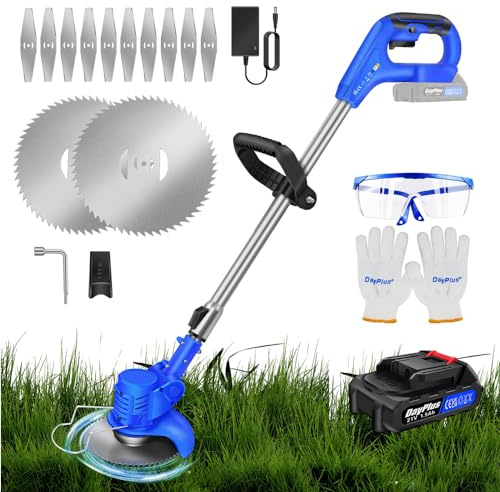 Qimu Akku-Rasentrimmer 21V Freischneider Elektrischer Rasentrimmer Elektro-Trimmer, Rasentrimmer Mit 1.5AH Akku Garten Rasen Unkraut Trimmer Elektro Trimmer Gartenkantenfräser für Garten, Hof