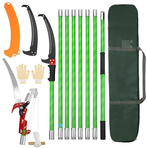 WOOLUCK Svettatoio Telescopico Manuale 8M, Troncarami Manuale, lunghezza regolabile, Set di attrezzi da giardino, per Tagliare Rami Alti, Palma