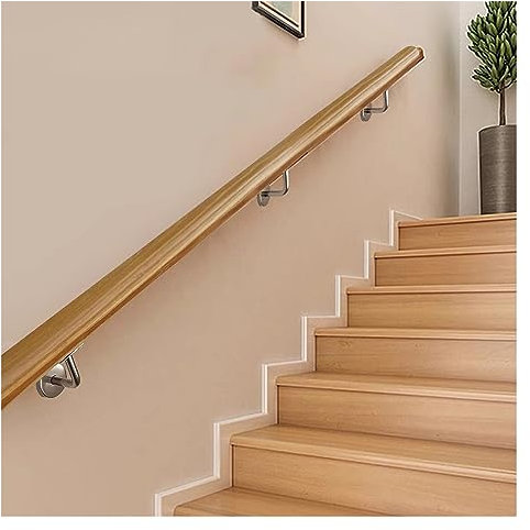 Pasamanos de madera para interiores de 2 m, 3 m, 35 m, 36 m, 4 m, 42 m, barra de apoyo sin barreras, juego completo para personas mayores y niños con discapacidad, para bares, lofts, oficinas, Hallwa
