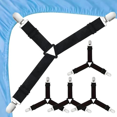 Gudemoore Attache Drap Housse Réglable,4 Pièces Tendeur Drap Housse,Sangles de Support de Drap de Lit,Tendeur Drap avec Clips en Métal pour Draps,pour Draps,Matelas,Ou Canapé