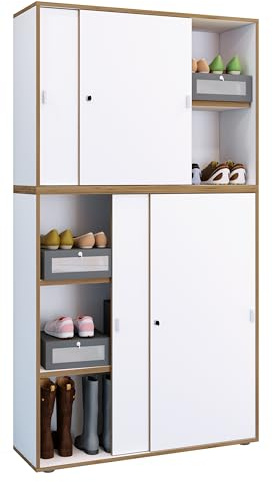 VCM Holz Büroschrank Ordner Aktenschrank Büromöbel Schrank Salia 5-Fach Breite 100 cm Schiebetüren