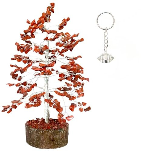 KULIA® Heilender Lebensbaum roter Jaspis Kristallsteine Feng Shui dekorativer Geldbaum handgefertigter Schlüsselanhänger Schlüsselhaken künstlicher Bonsai-Baum Kristallornament Glücksbringer