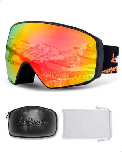 JetBlaze Occhiali Sci Uomo Donna Occhiali da Sci per Portatori Occhiali Snowboard Adulti Ski Goggles con OTG UV Protezione Compatibile con Casco, Lente Cilindrica Sferica Intercambiabile Specchiata