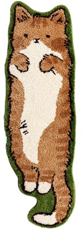 Cat Shaped Rug, 40x120 cm Cute Animal Bedside Rug for Bedroom & Living Room, Non-slip Area Rug for Kids Room & Bathroom, Machine Washable