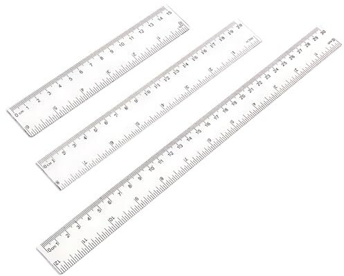 DHWEKU 3 Stück lineal set,lineal 20 cm,30 cm lineal,lineal 15cm flexibel, lineal,lineal 30cm,Kunststoff Lineal,Transparent Präzision Lineal Messwerkzeug für Schule Büro Zuhause