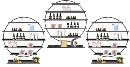 C-Juzarl Nagellackregal Metall, Golden Nagellackständer Nagellackdisplay mit 5 Ebenen, Rundes Wandregal Organizer für Nagellacke, Lippenstifte, ätherisches Öl (Schwarz)
