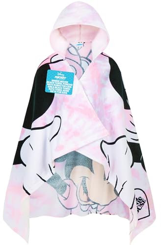 Get Trend Disney Minnie Mouse Toalla Playa con Capucha Toalla Poncho Niño Niña Piscina Playa Poncho Toallas Baño Algodon Absorbente (Minnie Mouse Blanco/Rosa , 3-7 Años)