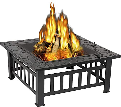 XZHOOQP Barbecue d'extérieur 32 Foyer d'extérieur, Foyer carré en métal Ire Pit BBQ Grill, Poêle carré Brasero Chauffage de terrasse Chauffage de terrasse carré Able Garden