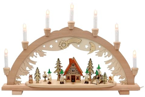 Wichtelstube-Kollektion Holz Schwibbogen Lichterbogen Waldwichtel XL 57cm Schwippbogen Weihnachten Weihnachtsbogen Schwibbogen Weihnachten 10 Kerzen 230V Anschluss