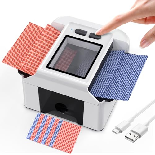 ShinePick Elektrische Kartenmischmaschine für Poker, Blackjack, UNO(Weiß) | Kartenmischmaschine für 1‑2 Decks, 2000mAh Wiederaufladbar Automatischer Kartenmischer