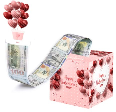Valentinstag Geldgeschenke Überraschungsbox,DIY Geldgeschenke Geld Geschenkverpackung Spardose mit Karte Herausziehen,Spardose für Geld Geschenk Ideen,Liebesballons Geschenke Box für Bargeld(rosa)
