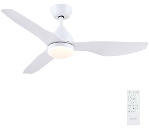Newday 46”White Ceiling Fan with Light and Remote, LED Lamp Dimmable, Quiet Reversible DC, Sleep Mode, 3 Timer for Bedroom Living Room Kitchen Terrace Conservatory