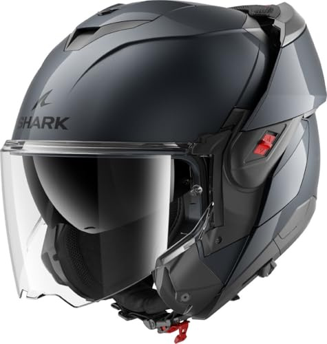 SHARK, Modularer Motorradhelm OXO BLANK Gun Metal A05, M, Anthrazitgrau glänzend