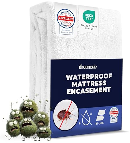 Dreamzie Protector Colchon 135 x 190 x 25 cm - Cubre Colchon Antichinches Completa 135x190 con Cierre de Cremallera para Alergias - Funda Colchon Impermeable