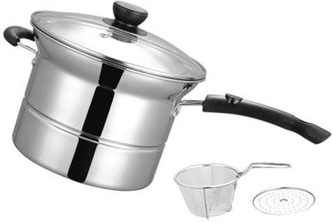 DINHEAROM Cesto per Pasta in Acciaio Resistente Coperchio Pentola per Brodo Pentolino per Latte Pentolino per Zuppa Padella per Patatine Fritte