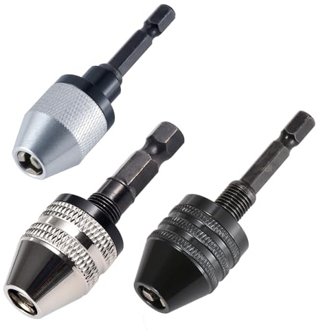 HOHXEN Set med 3 skiftlösa chuck, 1/4 tum sexkantigt skaftadapter, snabb växlingsomvandlare förlängning - spännområde: 0,3-3,6 mm och 0,3-6,5 mm och 0,6-8 mm