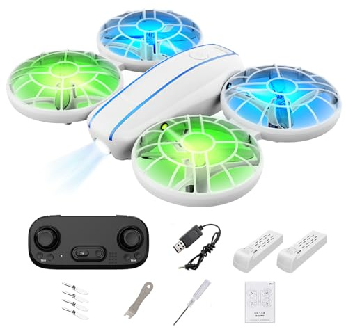 RC Drohne für Kinder und Anfänger, Mini Quadcopter mit LED-Lichtern und 3D-Flips, einfach zu fliegende RC Drohne mit Propellerschutz, Spielzeugdrohne für Jungen und Mädchen, Geschenk für Kinder (Weiß)
