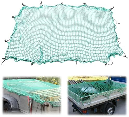 Safety Cargo Net for Car 2×3m: Heavy Duty Stretchable Polypropylene Cargo Netting with 10 Hooks & 10M Elastic Cord for Load Securing Preventing Cargo Shifting on Trailer Van Pickup Truck Transport