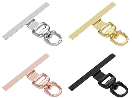 4 Pezzi Toppa per Cordino Cellulare Universal, 360° Ruotabile Cordino per Telefono Patch in Acciaio Inox, Ultrasottile Toppe Pad Adattatore Per Catena Per Cellulare (Nero, Bianco, Argento, Rosa)