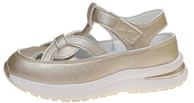Guldsandaler för kvinnor storlek 6 kil sandaler för kvinnor andningsbara stängd tå utskärning sandal tjock sula plattform avslappnad sandal komfort utomhusskor med ankelremmar dra på semesterskor