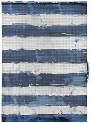 EtherSpher Cortinas opacas decorativas con rayas horizontales azules y blancas para deslizamiento, para comedor, baño, cortinas de ventana para cocina, 1 panel de 137 x 183 cm