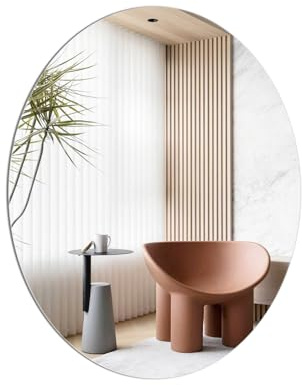 TSKDKIT Wall Mirror 42 x 33 cm Stick On Mirror for Walls, Self Adhesive No Drilling Acrylic Frameless Mirrors for Bathroom, Wardrobe Doors, Hallway (Oval)