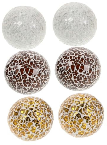VICASKY 6pcs Mosaic Glass Sphere Decorative Balls 6cm Crack Orbs Centerpiece for Dining Table Living Room Home Decor Gold Deep Khaki White
