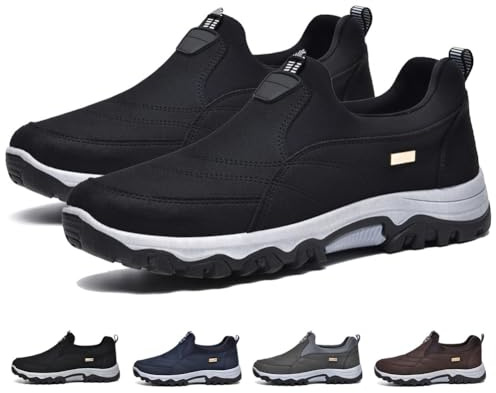 GYCF Zapatos Sin Cordones Sneakers, Zapatillas Deportivas Hombre, Comodos Zapatos Ortopedicas Plano Ligero Antideslizantes Zapatos Senderismo para Exteriores,Negro,45EU