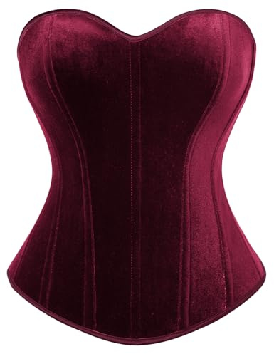 SCARLET DARKNESS Corsetto bustier medievale da donna, corsetto con scollo a cuore, tinta unita, vino rosso 38