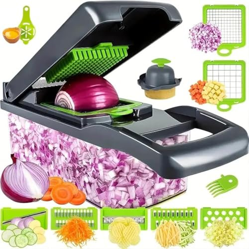 OZMDXKJ Vegetable Chopper, Pro Onion Chopper, Multifunctional Food Chopper, Kitchen Vegetable Slicer Dicer Cutter,Veggie Chopper With 8 Blades,Carrot and Garlic With Container