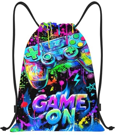 Fakcrkun Gamer Drawstring Bags, Video Game Swimming Bag for Boys, Waterproof Gym Bag for Kids Adults Teenagers Game Lovers School, Sports, Travel
