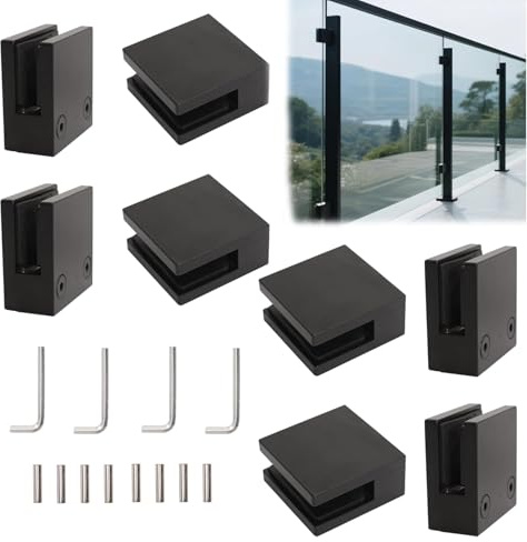 Pinces Pour Garde-corps En Verre Noir, Support D'étagère Plat Réglable, Épaisseur (8 À 12 Mm), Acier Inoxydable 304, Pinces Carrées Robustes Pour Poteaux Balustrade En Verre (lot 8)