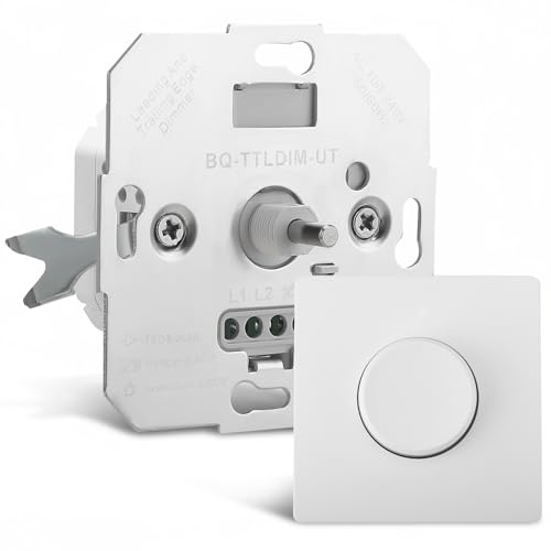 LED Dimmer Schalter, 100-240V Dimmer für LED Lampen, LEDs 5–200W / Halogen 5–300W, 230V Dimmschalter, Rotary Phasenabschnittsdimmer für dimmbare LED Lampen, Glühlampe und Halogenlampe, Weiß