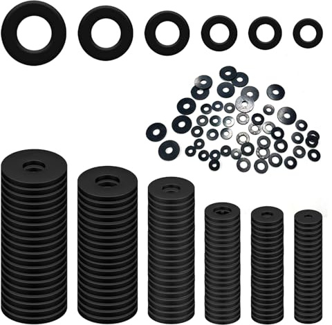 120 Pcs Rubber Washers Assorted, 6 Sizes Nylon Washers, Round Gasket Assortment, Black Flat Rubber Washer for Plumbing, Shower Head, Faucet, Screws, Sealing Repair (10.5/12/16/20/25/30mm)