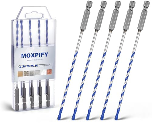 MOXPIFY 5pcs Impact 4mm Masonry Drill Bit Hex 150mm Extra Long | Tungsten Carbide Tip Concrete Drill Bits for Brick Wall Tile Porcelain (4mm x 150mm x 5, Hex Shank)