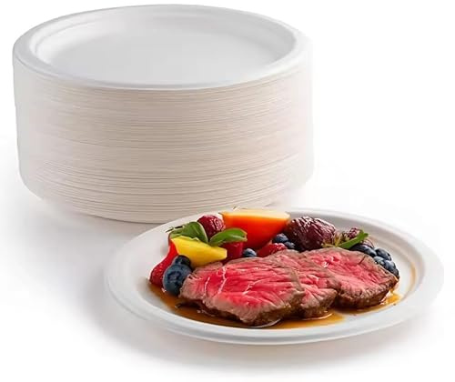 ARBUTUS Pack de 100 Platos Plásticos Reutilizables, Vajilla de Platos Redondos, Reciclables, Alta Resistencia, Apto para Comidas Calientes y Frías (100, 22cm)